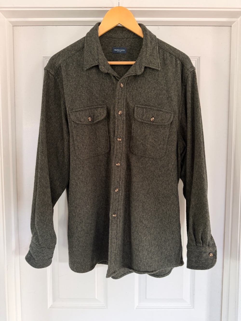 Men's Casual Button-Down Shirt - Olive Green